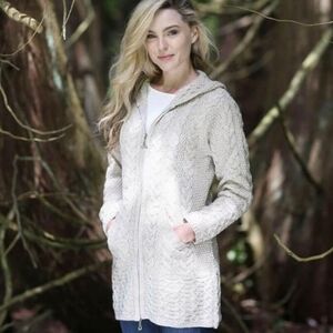 Aran Crafts Cream Merino Wool Cardigan Size XS